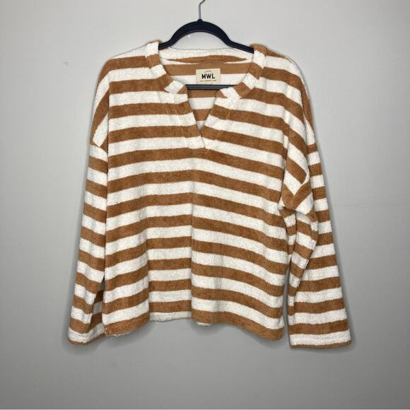 MADEWELL MWL Loop Terry Notched Sweatshirt Large Brown Cream - Picture 2 of 5